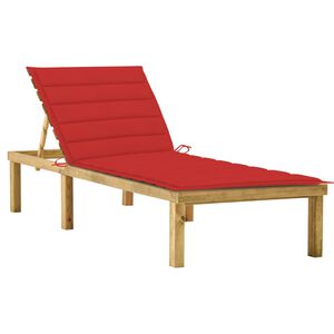 vidaXL Chaise longue avec coussin rouge Bois de pin impr&eacute;gn&eacute;