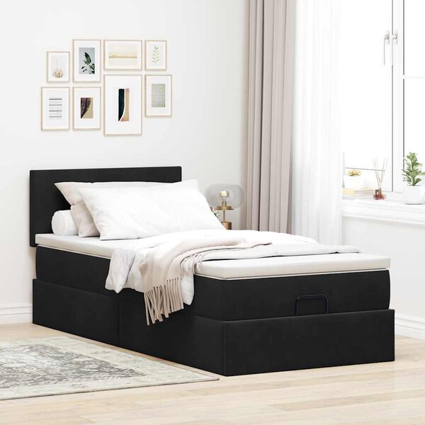 VidaXL Cadre de lit ottoman avec matelas noir 100x200cm velours