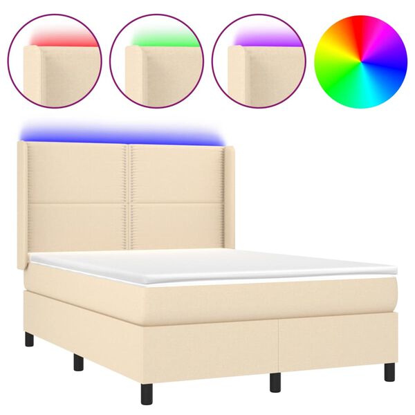 vidaXL Sommier &agrave; lattes de lit matelas LED Cr&egrave;me 140x190 cm Tissu