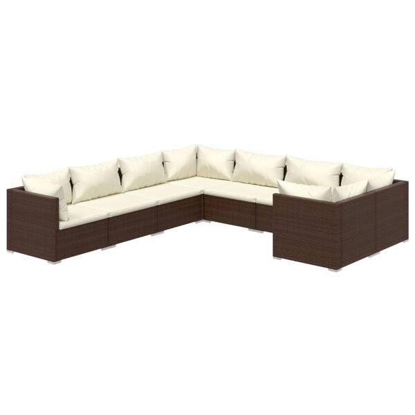 vidaXL Salon de jardin 8 pcs avec coussins R&eacute;sine tress&eacute;e Marron