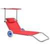 vidaXL Chaise longue pliable avec auvent et roues Acier Rouge