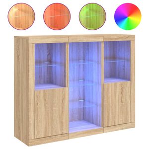 vidaXL Buffets avec lumi&egrave;res LED 3 pcs ch&ecirc;ne sonoma bois d'ing&eacute;nierie