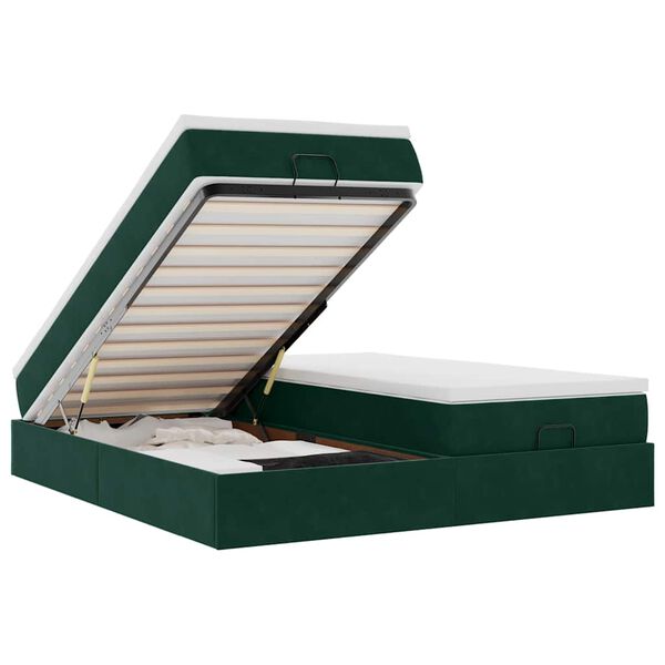 vidaXL Cadre de lit ottoman avec matelas vert fonc&eacute; 200x200 cm velours