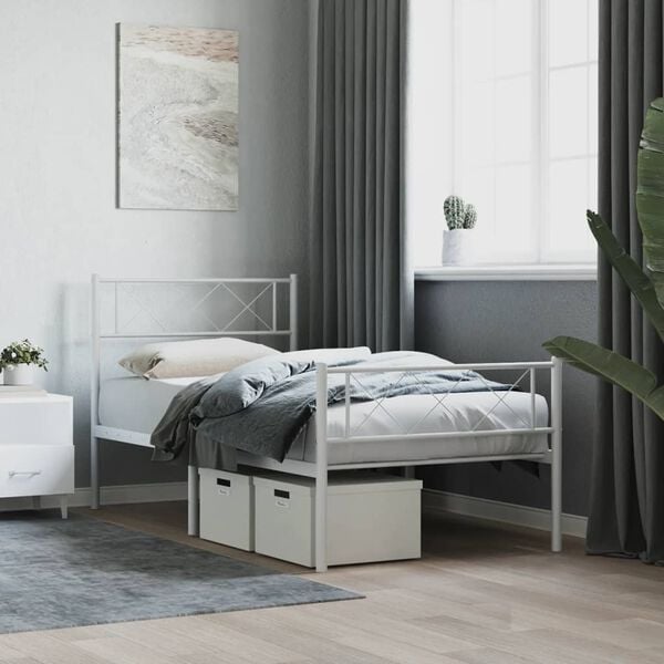 vidaXL Cadre de lit m&eacute;tal sans matelas avec pied de lit blanc 80x200cm