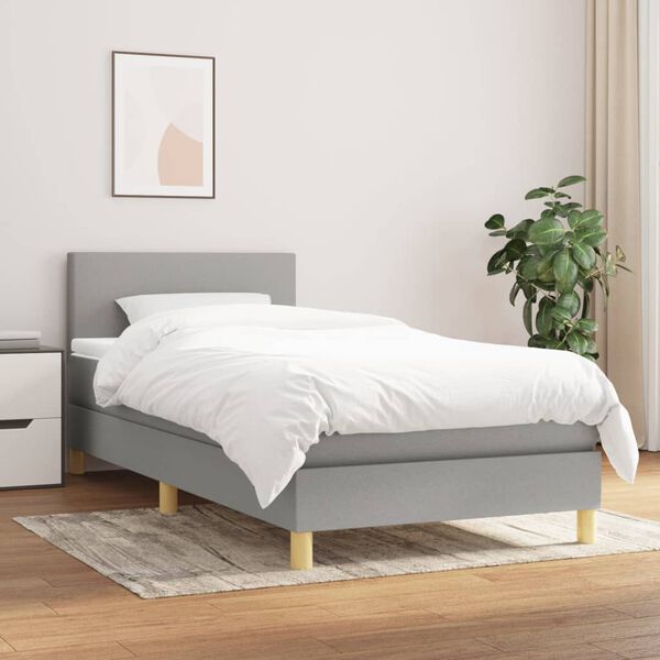 vidaXL Sommier &agrave; lattes de lit avec matelas Gris clair 90x200 cm Tissu