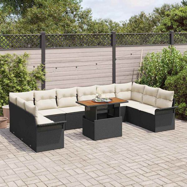 vidaXL Ensemble de canap&eacute; de jardin 11 pcs Noir Poly rotin