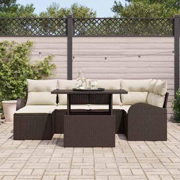 vidaXL Ensemble de canap&eacute; de jardin avec coussin 7 pcs Marron et cr&egrave;me