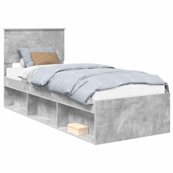 vidaXL Cadre de lit avec t&ecirc;te de lit Gris B&eacute;ton 75 x 190 cm Pin massif