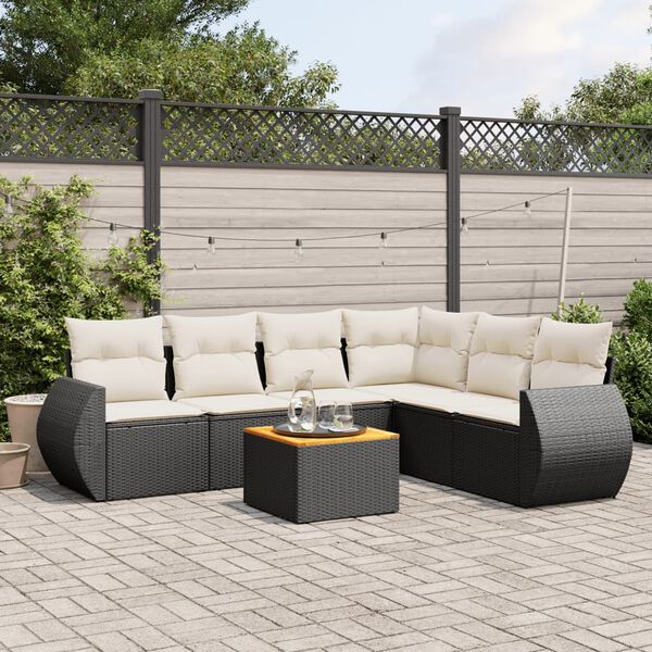 vidaXL Salon de jardin 7 pcs avec coussins noir r&eacute;sine tress&eacute;e