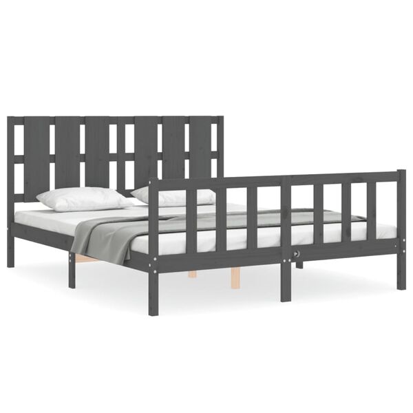 vidaXL Cadre de lit sans matelas gris bois de pin massif