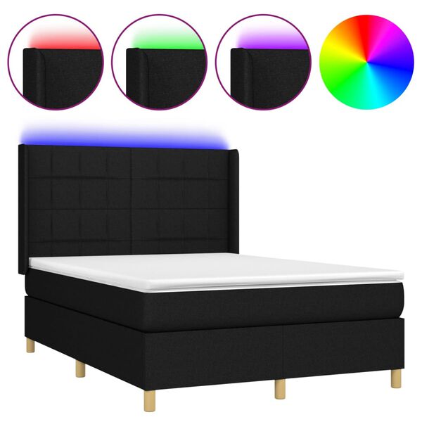 vidaXL Sommier &agrave; lattes de lit matelas et LED Noir 140x190 cm Tissu