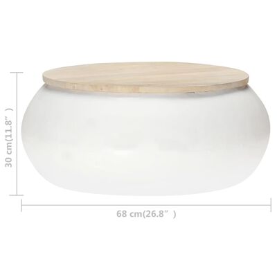 vidaXL Table basse Blanc 68x68x30 cm Bois de manguier solide