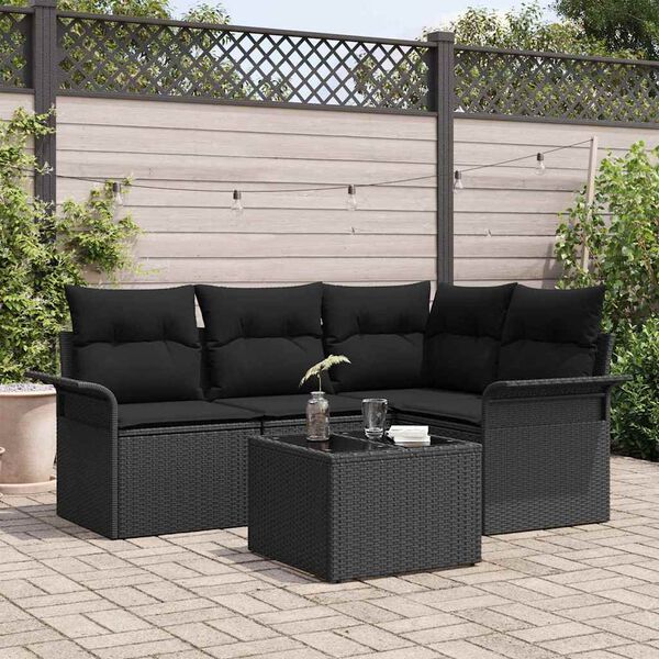 vidaXL Ensemble de canapé de jardin avec coussin 5 pcs Noir polyrotin