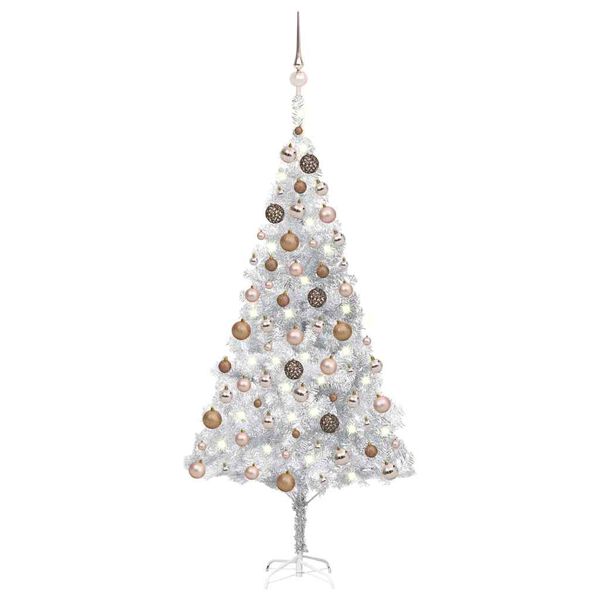 vidaXL Arbre de No&euml;l artificiel pr&eacute;-&eacute;clair&eacute;/boules argent&eacute; 180 cm PET