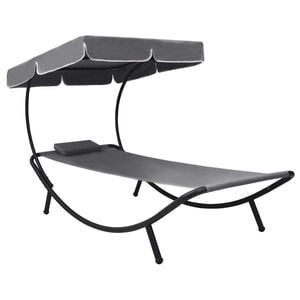 vidaXL Lit de repos d'ext&eacute;rieur avec auvent et oreiller Gris