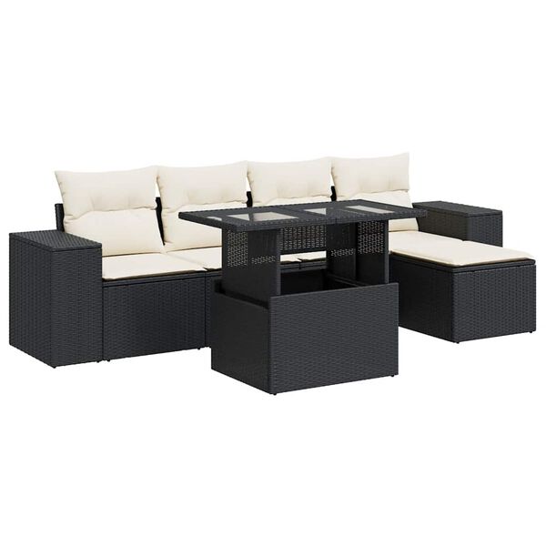 vidaXL Salon de jardin 6 pcs avec coussins noir r&eacute;sine tress&eacute;e