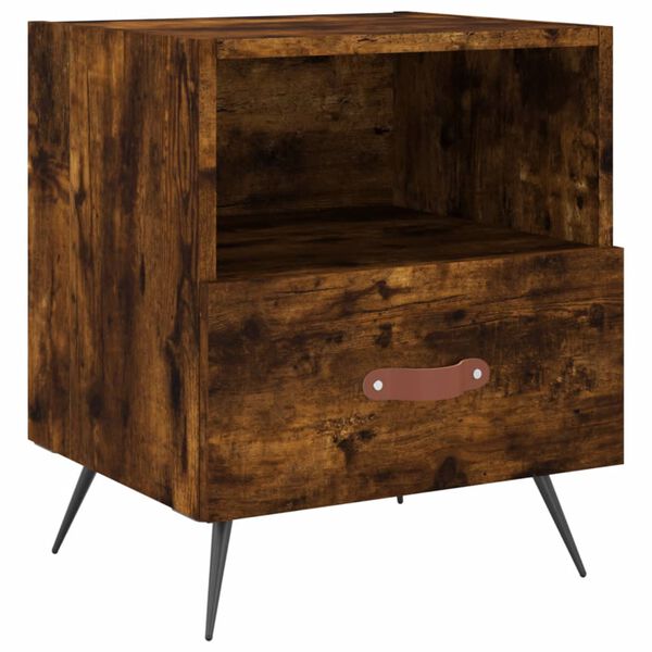 vidaXL Table de chevet ch&ecirc;ne fum&eacute; 40x35x47,5 cm bois d&rsquo;ing&eacute;nierie