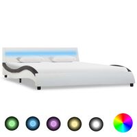 vidaXL Cadre de lit avec LED Blanc et noir Similicuir 120 x 200 cm