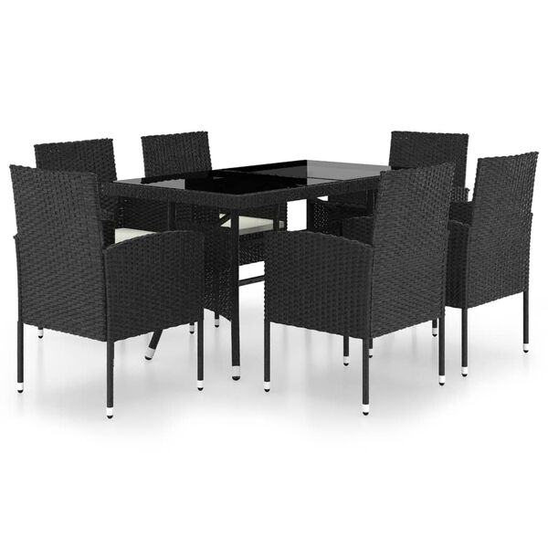 vidaXL Ensemble à manger de jardin 7 pcs Résine tressée Noir