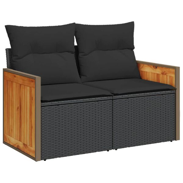 vidaXL Salon de jardin 6 pcs avec coussins noir résine tressée