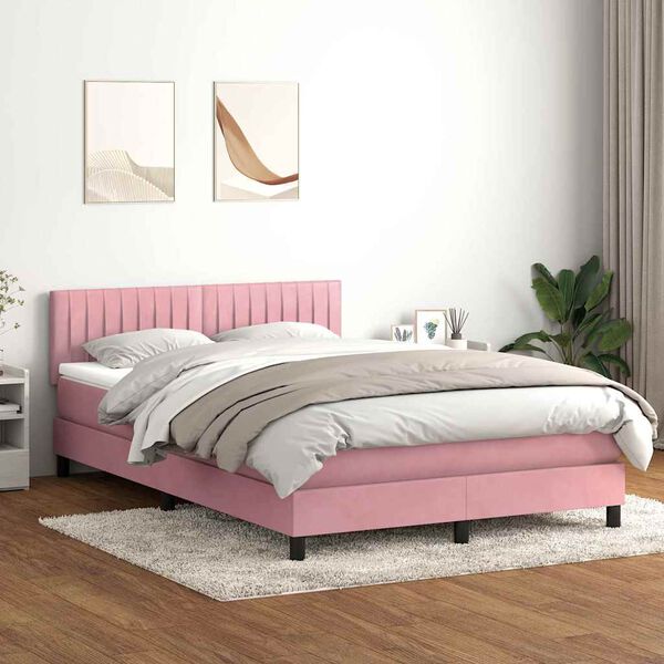 vidaXL Sommier &agrave; lattes de lit avec matelas rose 160x220 cm velours