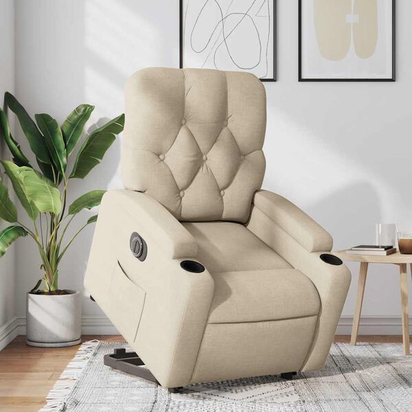 vidaXL Fauteuil inclinable &eacute;lectrique cr&egrave;me tissu