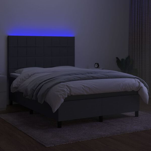 vidaXL Sommier &agrave; lattes de lit et matelas et LED Gris fonc&eacute; 140x200 cm