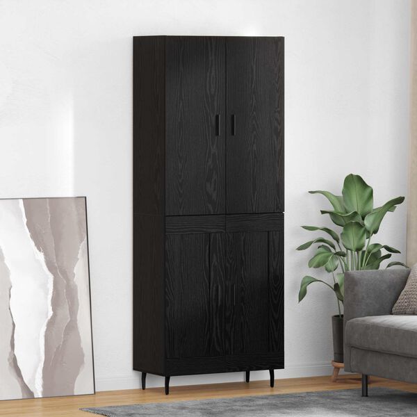 vidaXL Haut Armoire 2 pcs Ch&ecirc;ne noir Bois Agglom&eacute;r&eacute; et Verre
