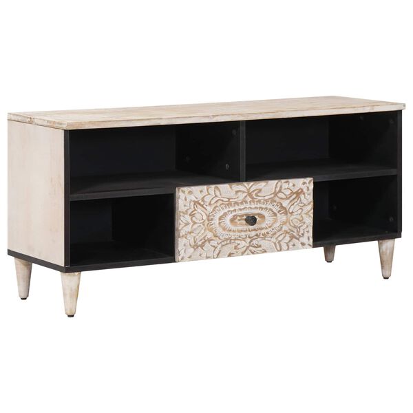 vidaXL Meuble TV Blanc 100 x 33,5 x 46 cm Bois de mangue massif