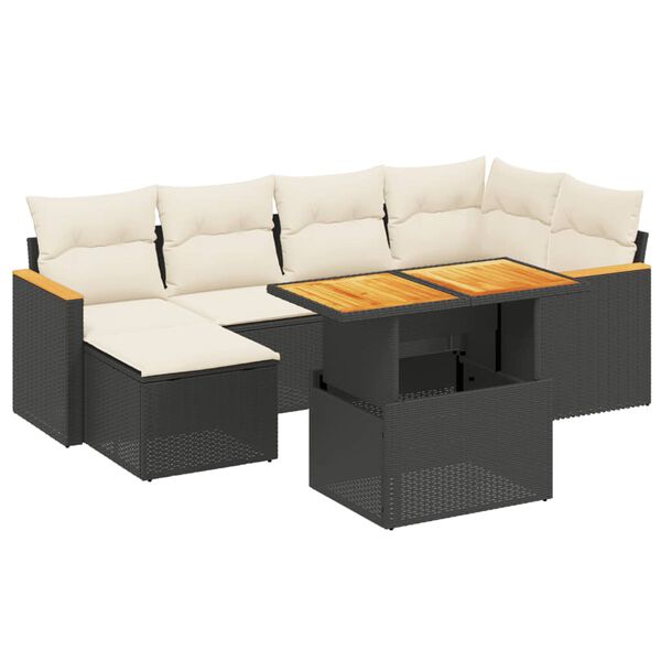 vidaXL Salon de jardin 7 pcs avec coussins noir r&eacute;sine tress&eacute;e