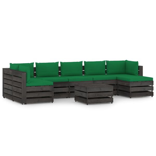 vidaXL Salon de jardin 8 pcs avec coussins Bois impr&eacute;gn&eacute; de gris