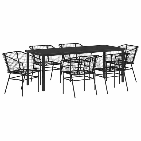 vidaXL Ensemble de salle &agrave; manger pour jardin 7 pcs Noir polyrotin