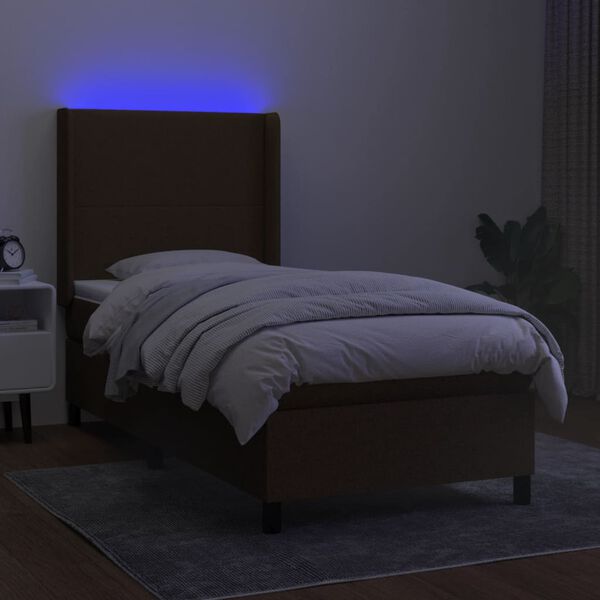 vidaXL Sommier &agrave; lattes de lit matelas LED Marron fonc&eacute; 90x190cm Tissu
