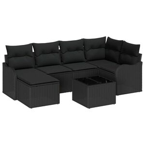 vidaXL Ensemble de canap&eacute; de jardin avec coussin 7 pcs Noir Poly rotin