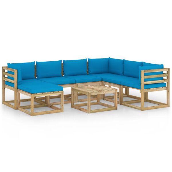 vidaXL Salon de jardin 8 pcs avec coussins bois de pin impr&eacute;gn&eacute;