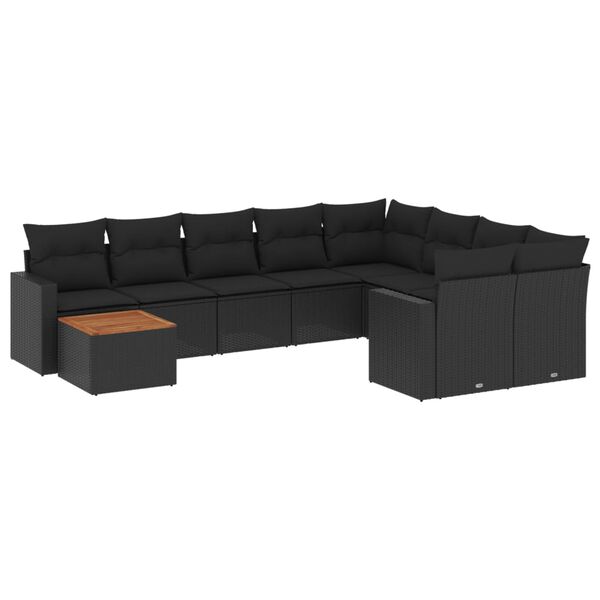 vidaXL Salon de jardin 10 pcs avec coussins noir r&eacute;sine tress&eacute;e