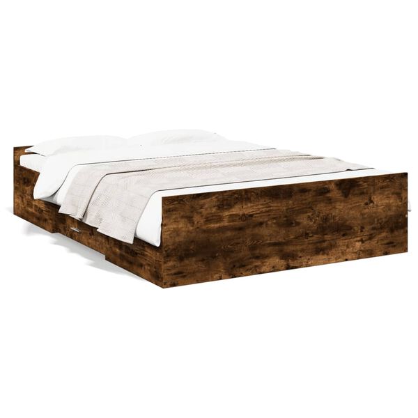 vidaXL Cadre de lit avec tiroirs sans matelas ch&ecirc;ne fum&eacute; 140x190 cm