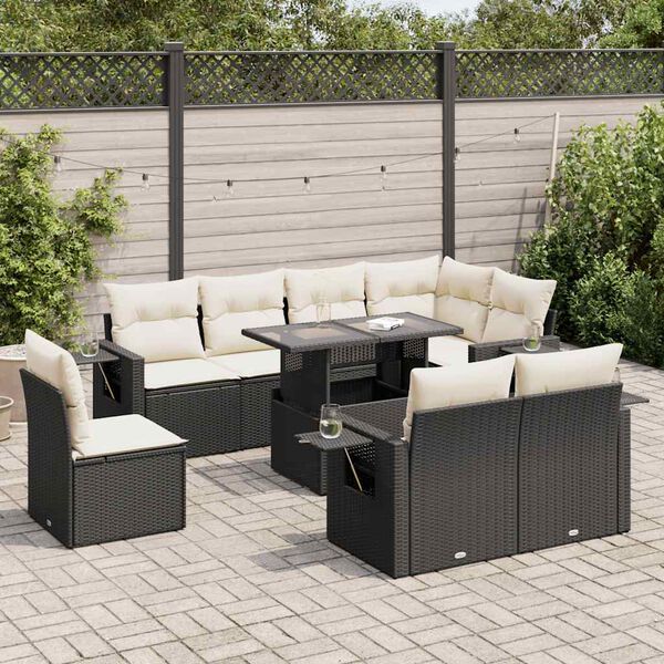 vidaXL Salon de jardin 9 pcs avec coussins noir r&eacute;sine tress&eacute;e