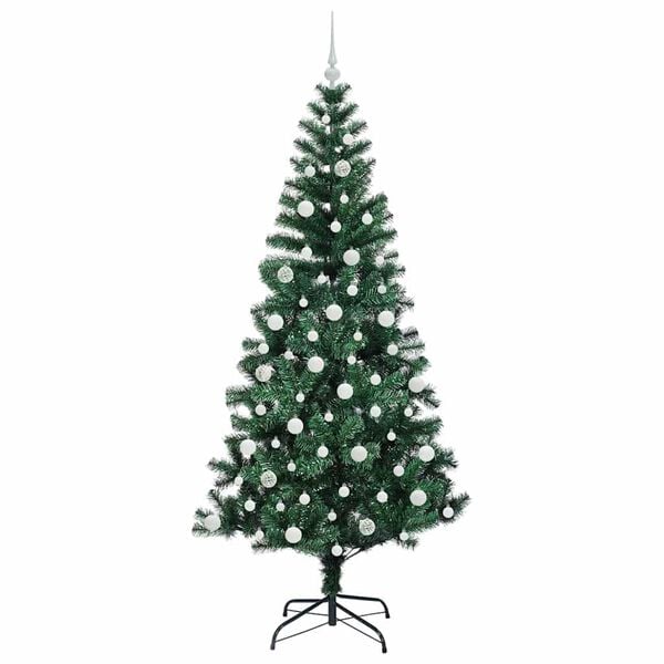 vidaXL Sapin de No&euml;l artificiel pr&eacute;-&eacute;clair&eacute; Vert 210 cm PVC et m&eacute;tal