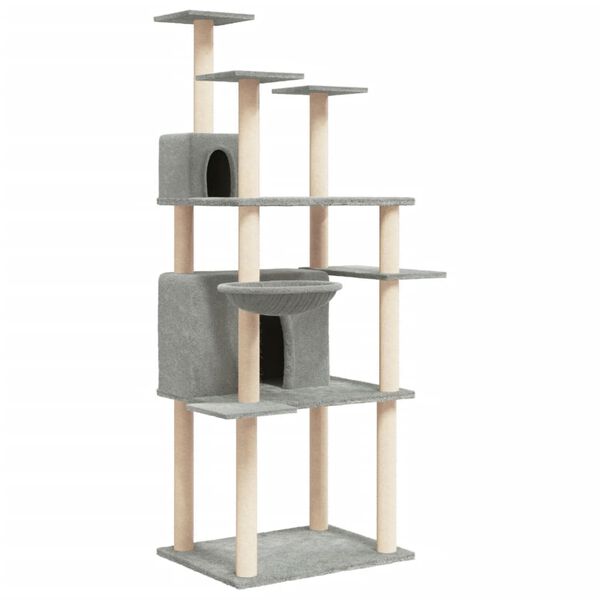 vidaXL Arbre &agrave; chat avec griffoirs en sisal Gris clair 166 cm