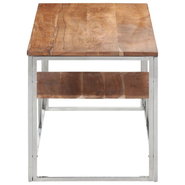 vidaXL Table basse argent&eacute; acier inoxydable et bois massif d'acacia