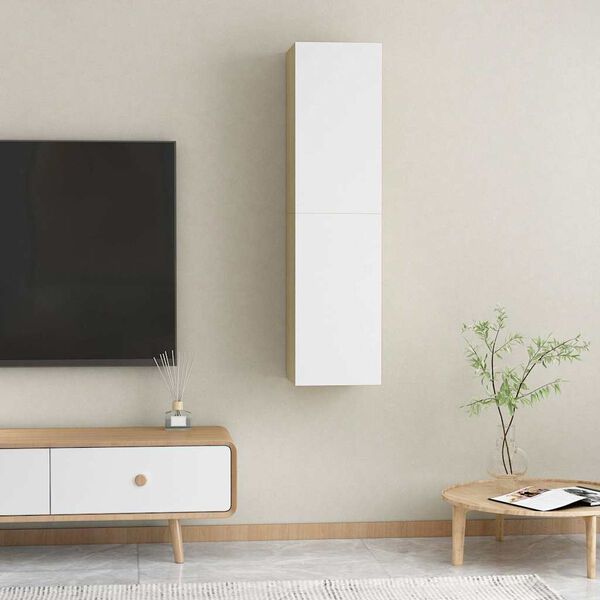 vidaXL Meubles TV 2 pcs Blanc et ch&ecirc;ne sonoma Bois d&rsquo;ing&eacute;nierie