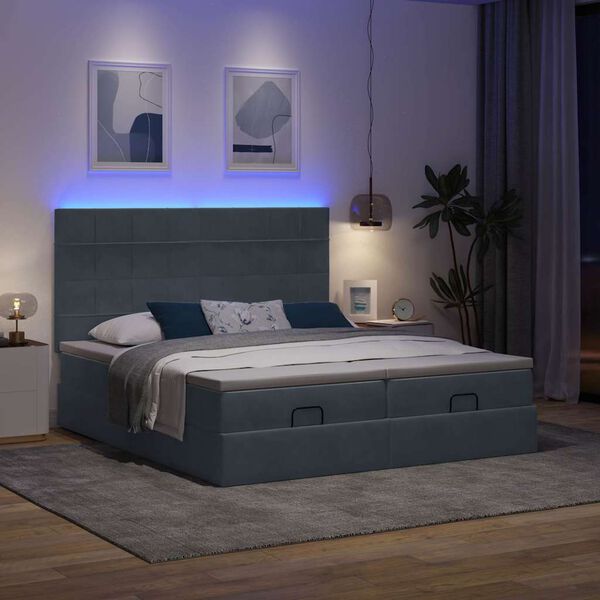 vidaXL Cadre de lit ottoman avec matelas gris foncé 200x200 cm velours