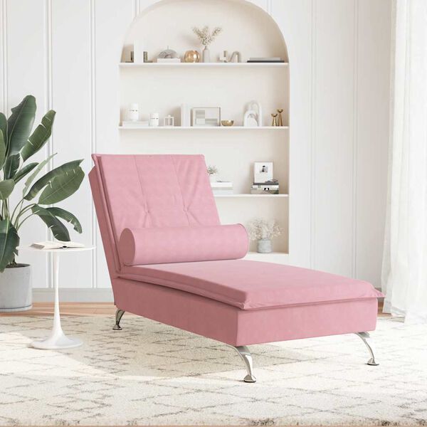 vidaXL Chaise longue de massage avec traversin rose velours