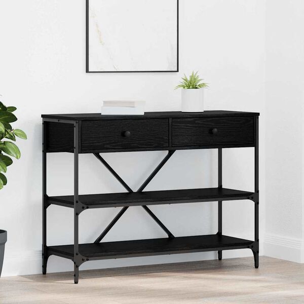 vidaXL Table console avec tiroir Ch&ecirc;ne noir 100 x 34,5 x 75 cm bois