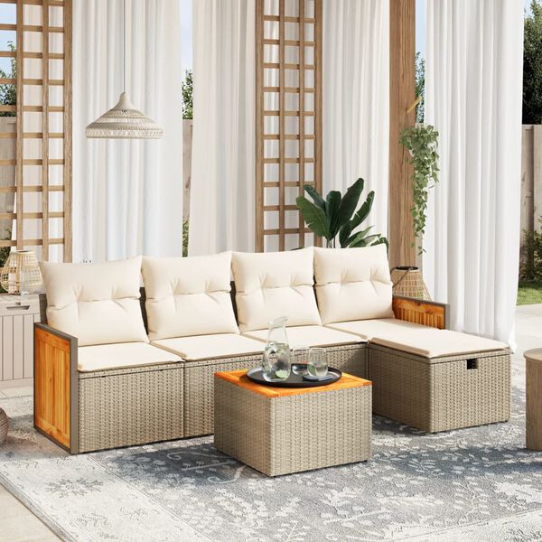 vidaXL Salon de jardin avec coussins 6 pcs beige r&eacute;sine tress&eacute;e