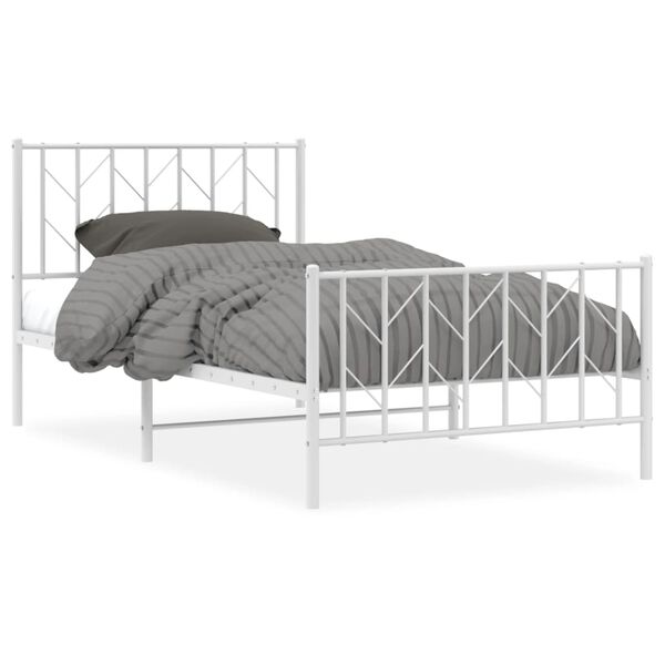 vidaXL Cadre de lit m&eacute;tal sans matelas et pied de lit blanc 100x190 cm