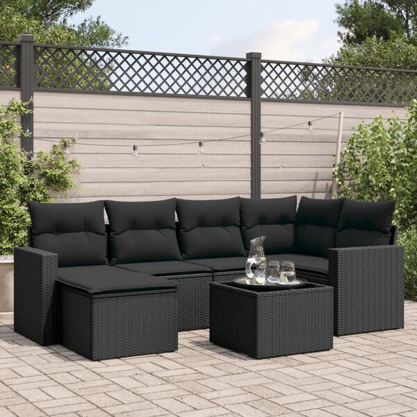 vidaXL Salon de jardin 7 pcs avec coussins noir r&eacute;sine tress&eacute;e