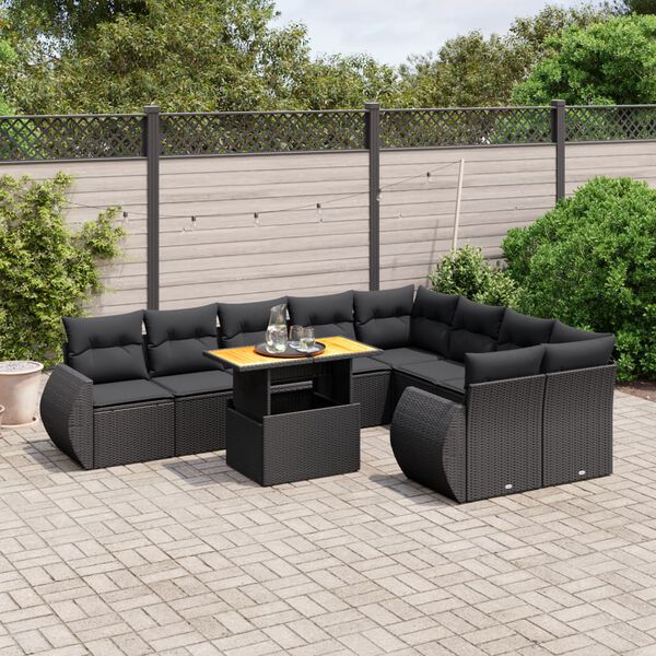 vidaXL Salon de jardin 10 pcs avec coussins noir r&eacute;sine tress&eacute;e