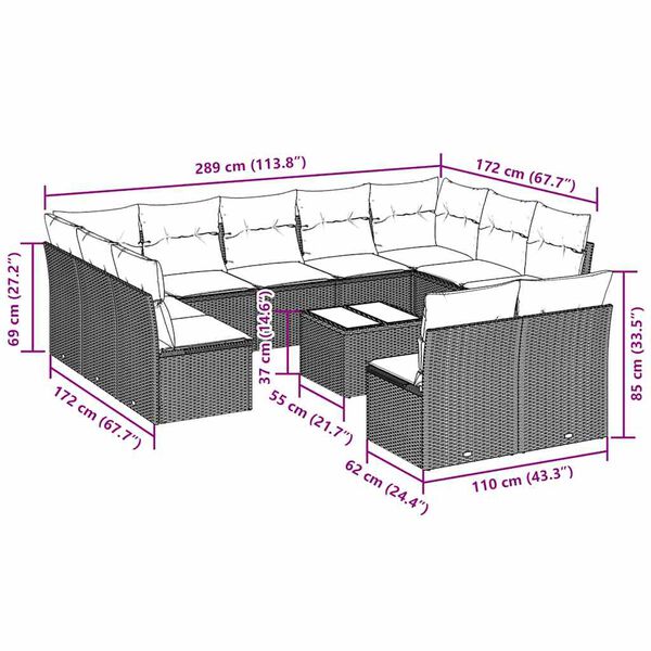 vidaXL Salon de jardin avec coussins 12 pcs gris clair r&eacute;sine tress&eacute;e